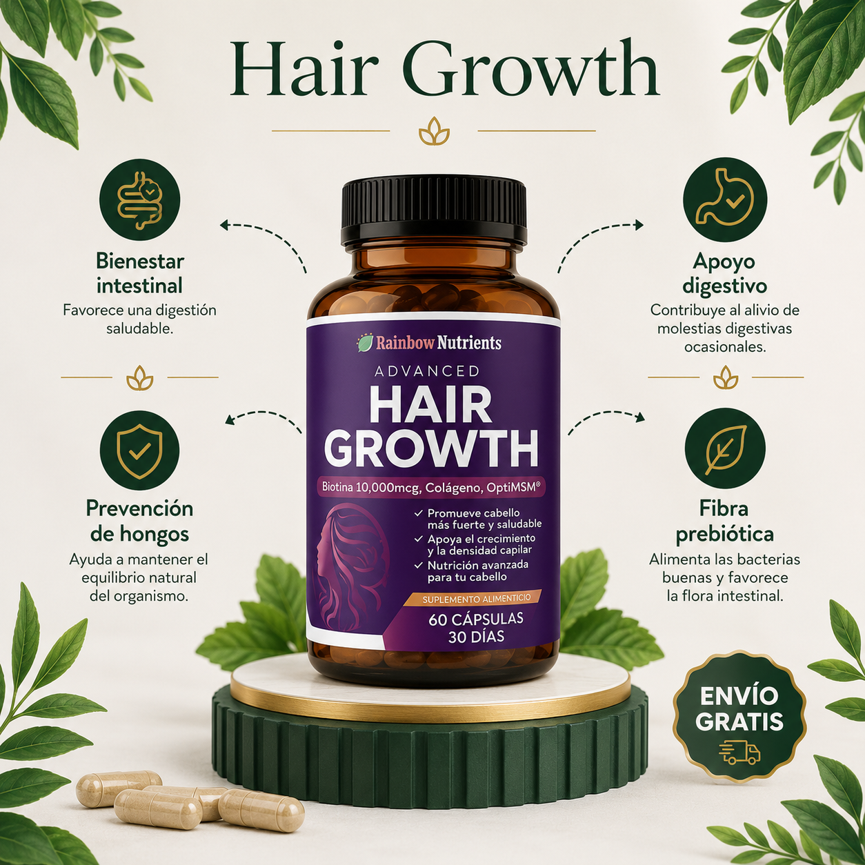 Hair Growth Premium | Cabello Más Fuerte y Saludable | 60 Cápsulas
