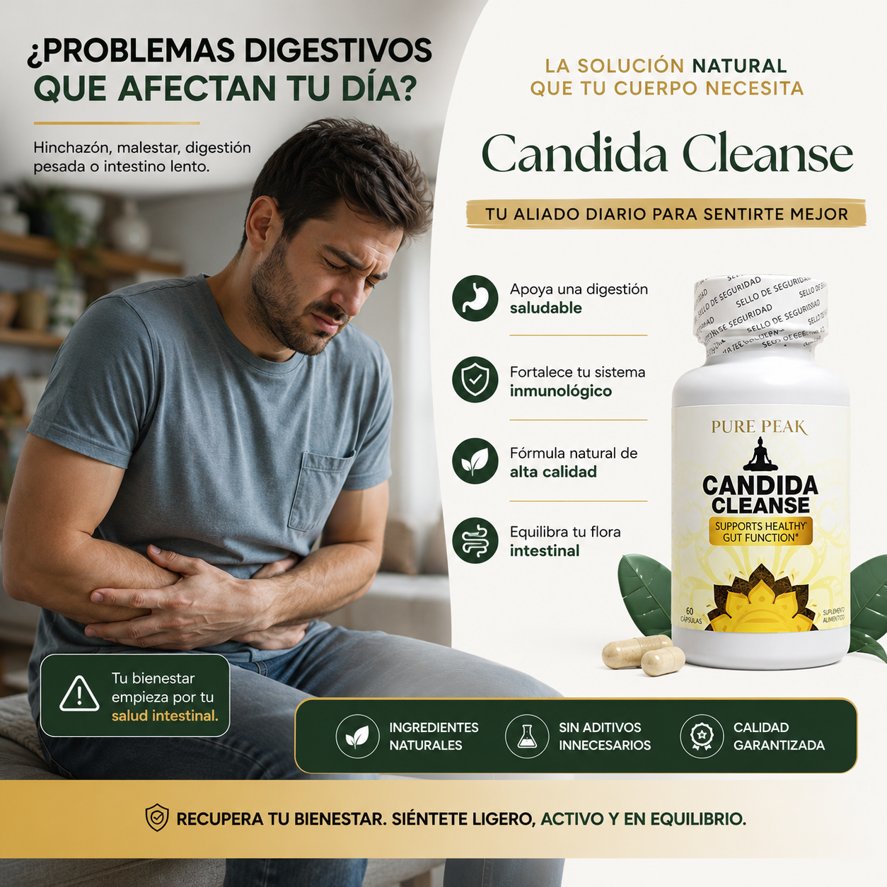 Candida Cleanse Premium | Bienestar Intestinal | 60 Cápsulas